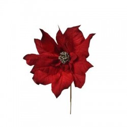 POINSETTIA SU STELO IN VELLUTO ROSSO ø37x63cm
