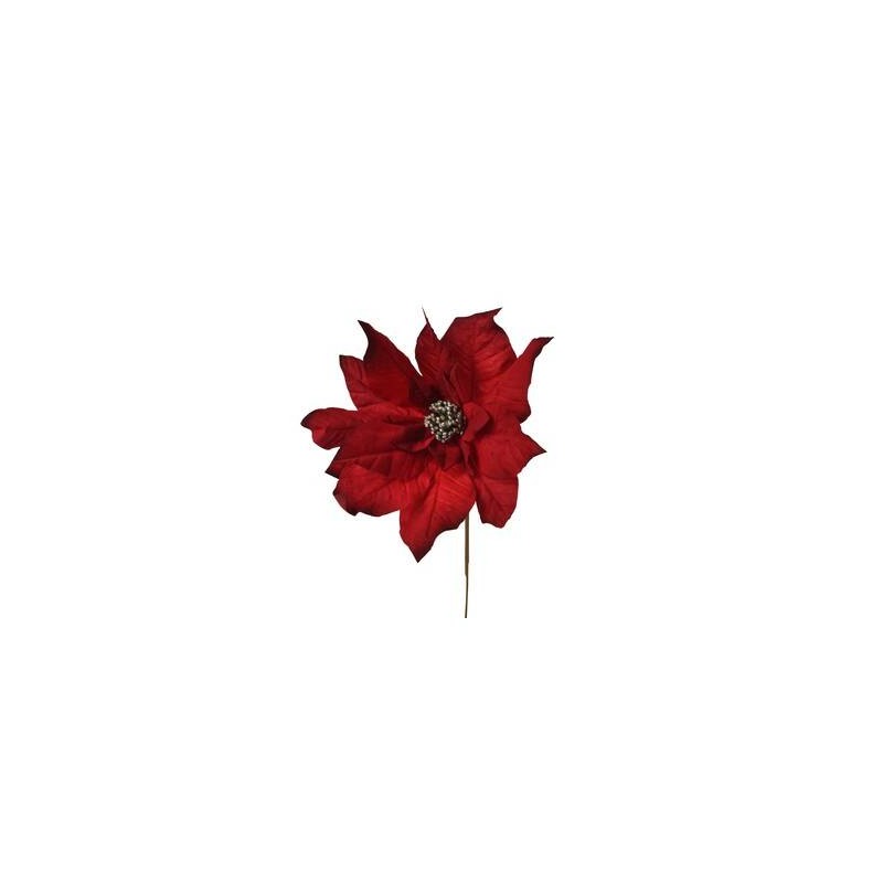 POINSETTIA SU STELO IN VELLUTO ROSSO ø37x63cm