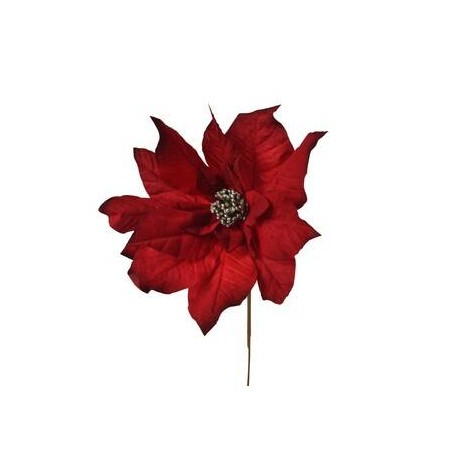 POINSETTIA SU STELO IN VELLUTO ROSSO ø37x63cm