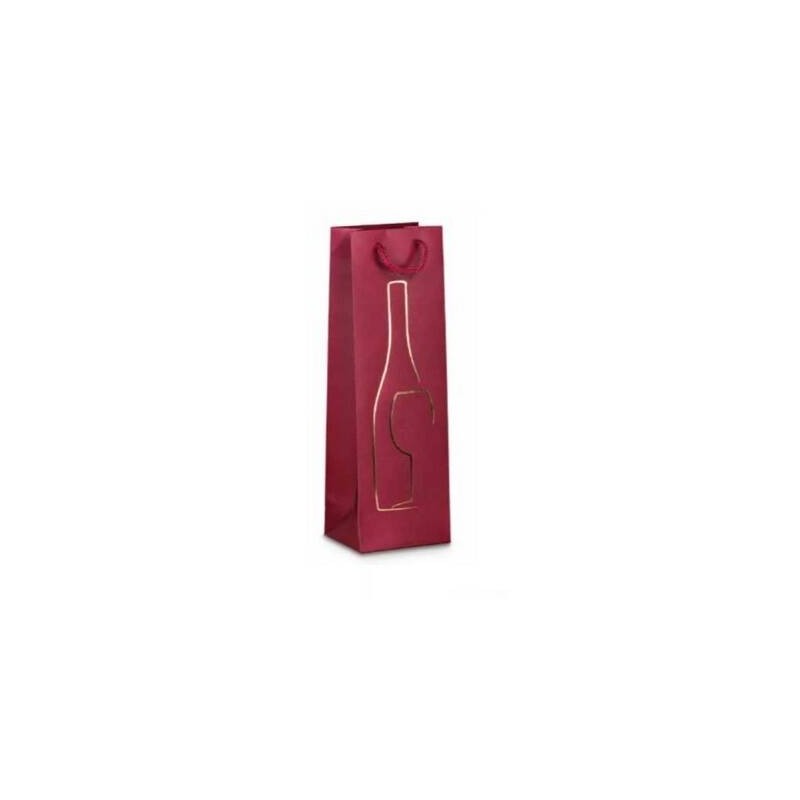 BORSA CARTA BOTTIGLIA MIS.14+9x37cm HOT STAMP 175D BORDEAUX