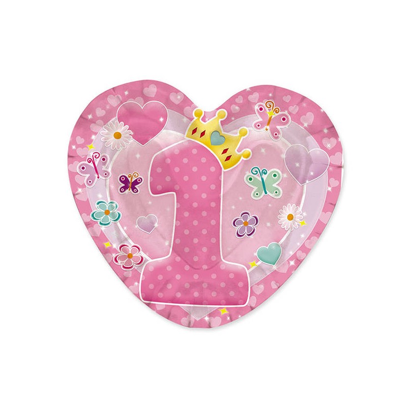 PIATTI CUORE PRIMO COMPLEANNO ROSA 10pz