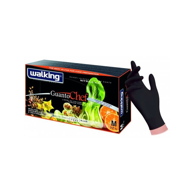 GUANTI CHEF WALKING NITRILE NERO 100pz MIS.M