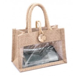 BORSA JUTA C/FINESTRA E BOTTONE 18+10x13 NATURALE