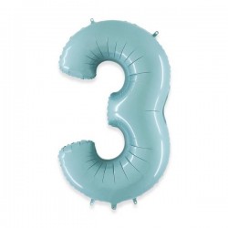 PALLONE NUMERO 3 MYLAR 102cm 40 CELESTE