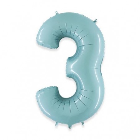 PALLONE NUMERO 3 MYLAR 102cm 40 CELESTE