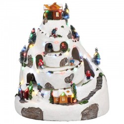 VILLAGGIO MONTAGNA SCIATORI CON LUCE SUONO MOVIMENTO...