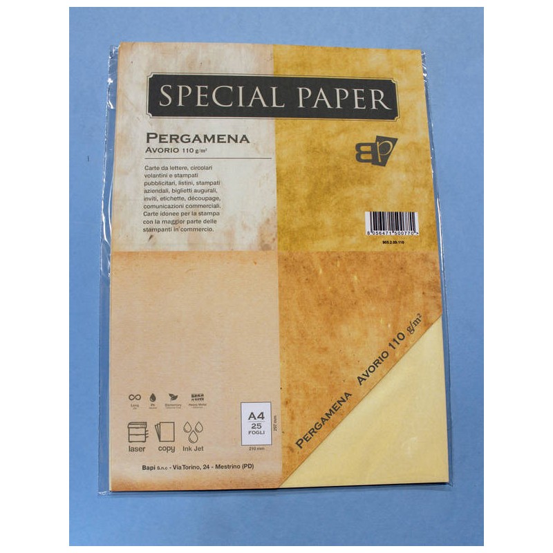 CARTA A4 21x29,7 PERGAMENA AVORIO gr.110 25fg
