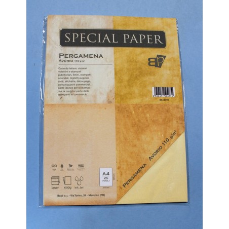 CARTA A4 21x29,7 PERGAMENA AVORIO gr.110 25fg