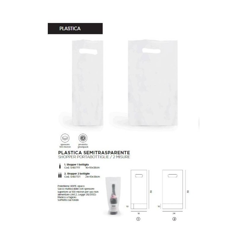 SHOPPER PORTABOTTIGLIA PVC SATINATO 24x38+10 25pz