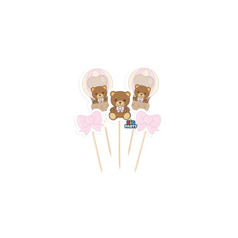 MINI CAKE TOPPER TEDDY FRIENDS THUN ROSA 5pz