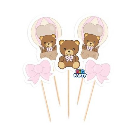 MINI CAKE TOPPER TEDDY FRIENDS THUN ROSA 5pz