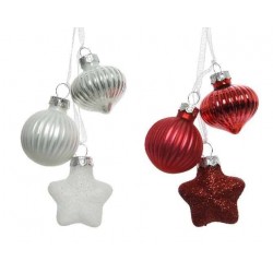 SOGGETTI VETRO DA APPENDERE MAZZETTO 3pz BIANCO/ROSSO...