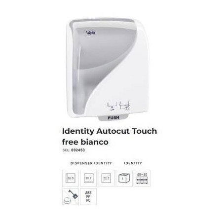 DISPENSER ASCIUGAMANI A ROTOLO TOUCH FREE IDENTITY BIANCO VELO