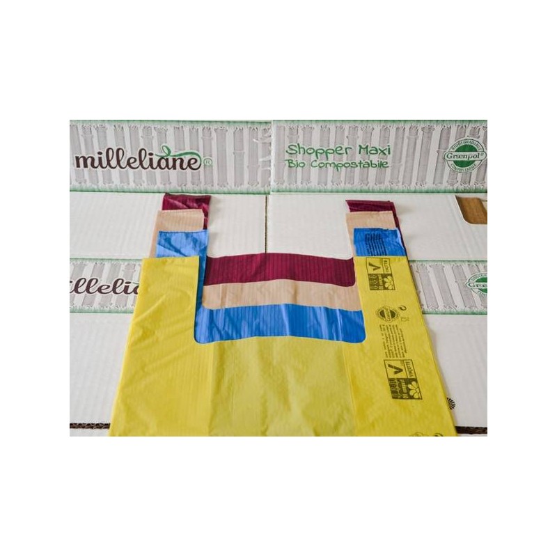 SHOPPER COMPOST MILLELIANE MEDIE 27+7+7x50cm gr.9 300pz VERDE ACIDO