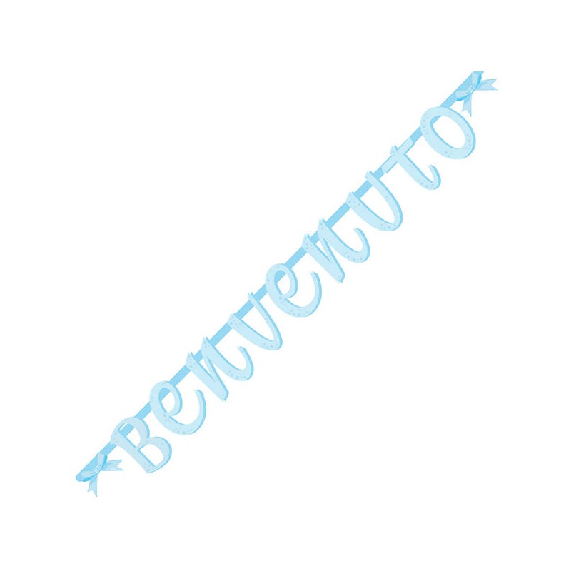 FESTONE BENVENUTO CON FIOCCO CELESTE 2mt