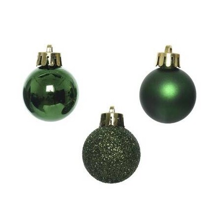 PALLINE INFRANGIBILI ø3cm TUBO MIX VERDE PINO 14pz