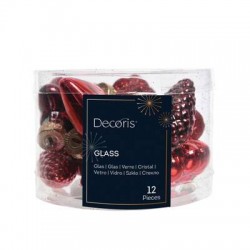 DECORAZIONI DA APPENDERE IN VETRO FIGURE ASS.TE MIX ROSSO 12pz