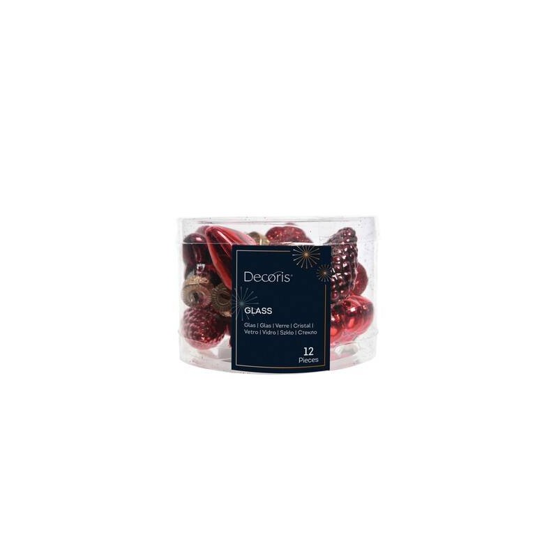 DECORAZIONI DA APPENDERE IN VETRO FIGURE ASS.TE MIX ROSSO 12pz