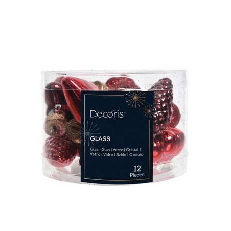 DECORAZIONI DA APPENDERE IN VETRO FIGURE ASS.TE MIX ROSSO 12pz