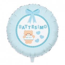 PALLONE MYLAR 45cm BATTESIMO TEDDY CELESTE