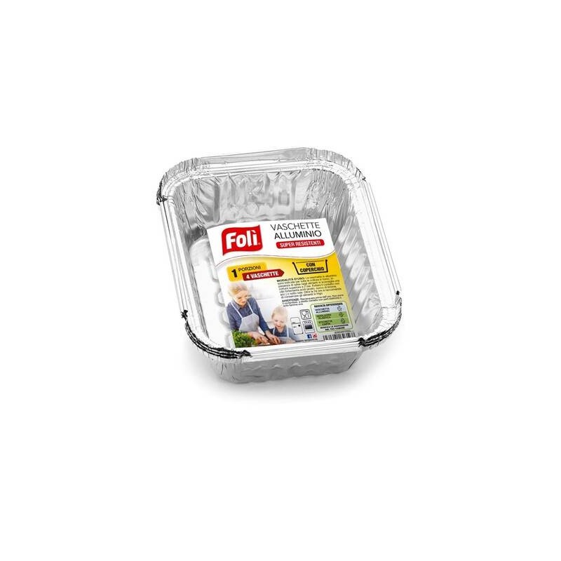 VASCHETTA ALLUMINIO C/COPERCHIO 1PORZIONE 4pz FOLI'