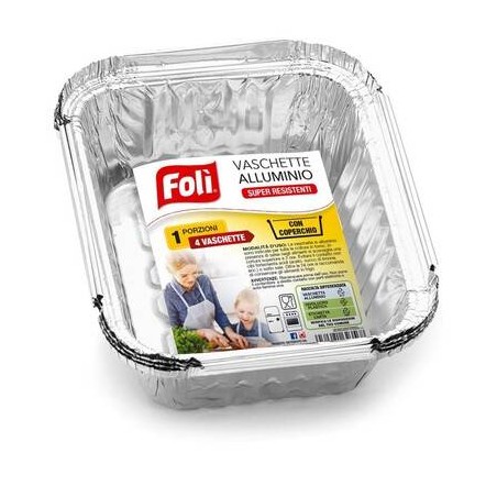 VASCHETTA ALLUMINIO C/COPERCHIO 1PORZIONE 4pz FOLI'