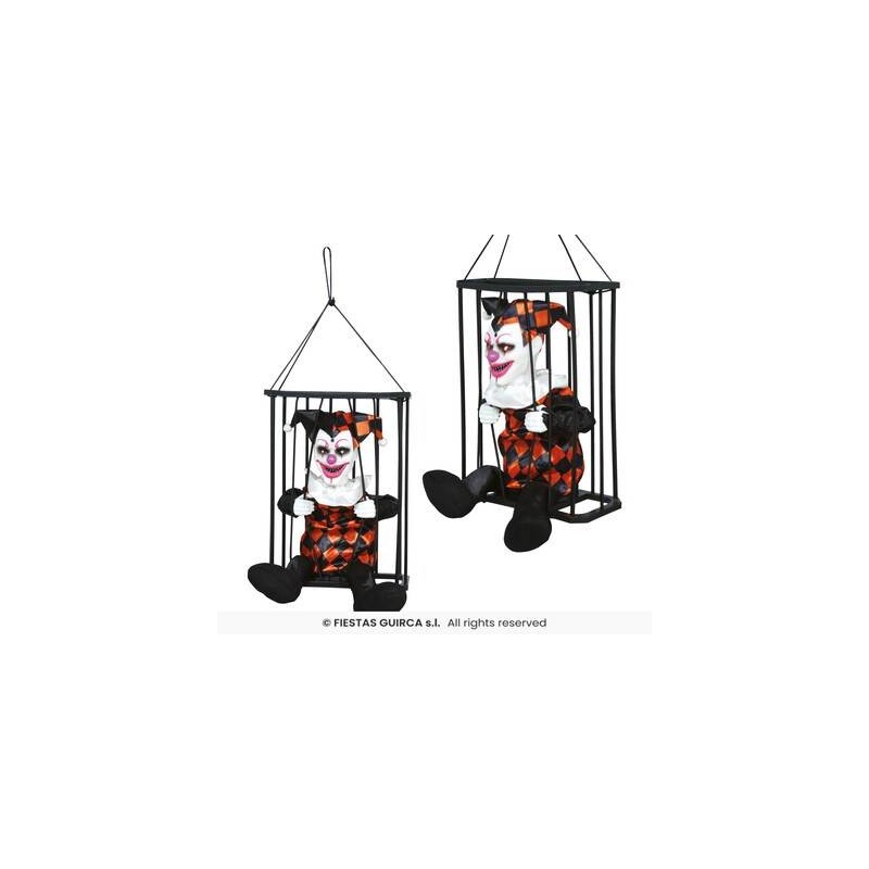CLOWN IN GABBIA C/ LUCE SUONO E MOVIMENTO 26,5cm