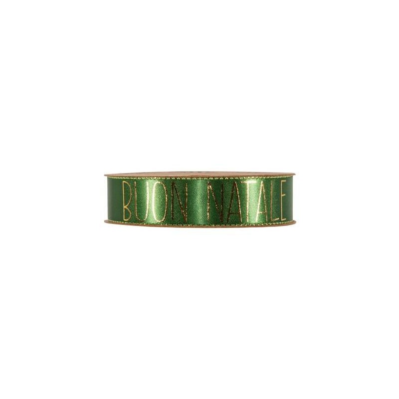 NASTRO RASO C/BORDO LUREX BUON NATALE mm25x15mt VERDE SCURO
