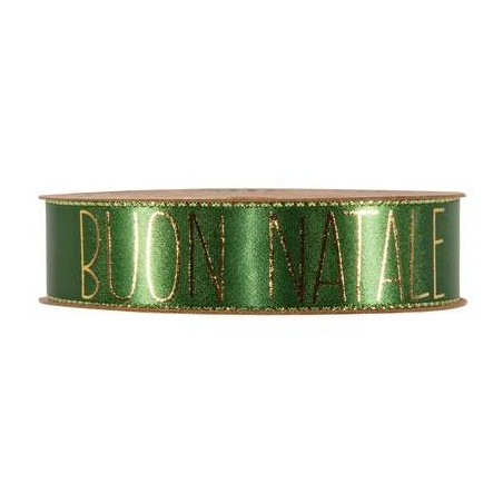 NASTRO RASO C/BORDO LUREX BUON NATALE mm25x15mt VERDE SCURO