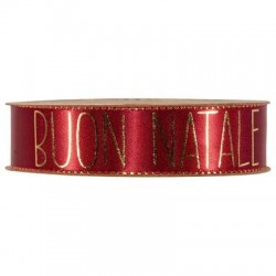 NASTRO RASO C/BORDO LUREX BUON NATALE mm25x15mt ROSSO DAHLIA