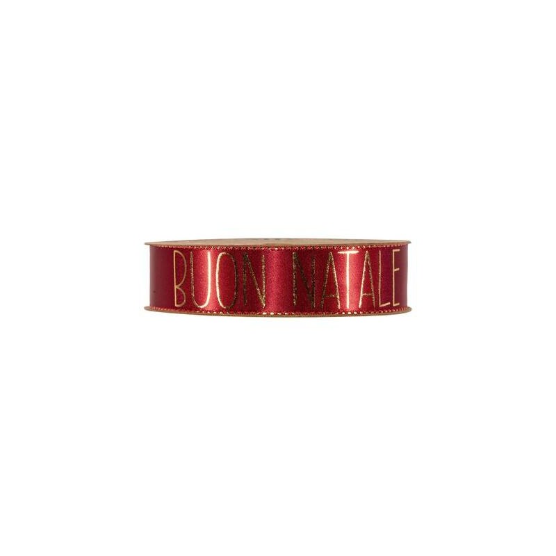 NASTRO RASO C/BORDO LUREX BUON NATALE mm25x15mt ROSSO DAHLIA