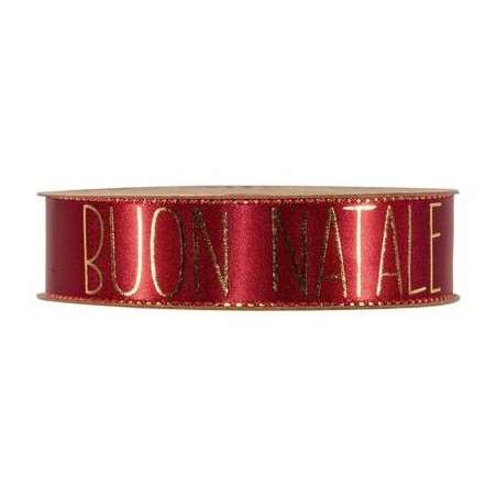 NASTRO RASO C/BORDO LUREX BUON NATALE mm25x15mt ROSSO DAHLIA