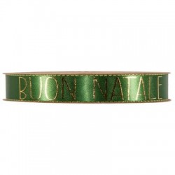 NASTRO RASO C/BORDO LUREX BUON NATALE mm15x15mt VERDE SCURO