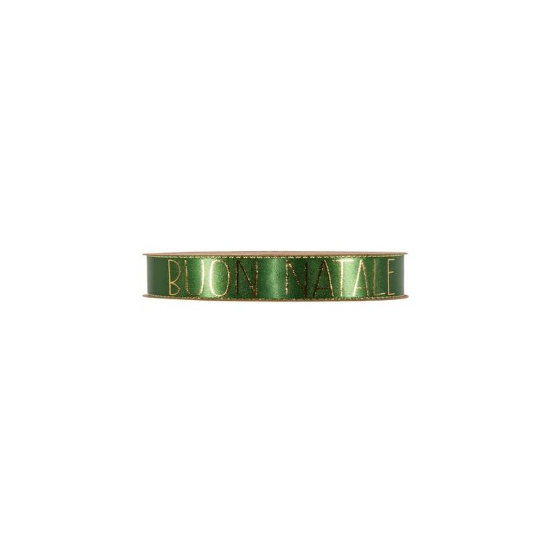 NASTRO RASO C/BORDO LUREX BUON NATALE mm15x15mt VERDE SCURO