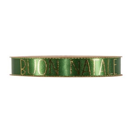 NASTRO RASO C/BORDO LUREX BUON NATALE mm15x15mt VERDE SCURO