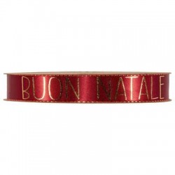 NASTRO RASO C/BORDO LUREX BUON NATALE mm15x15mt ROSSO DAHLIA