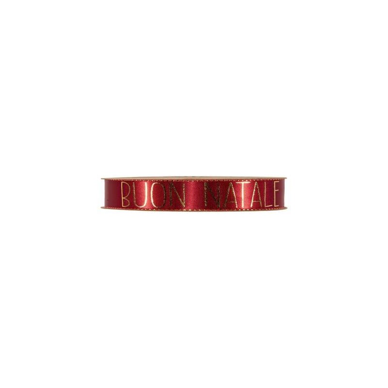 NASTRO RASO C/BORDO LUREX BUON NATALE mm15x15mt ROSSO DAHLIA