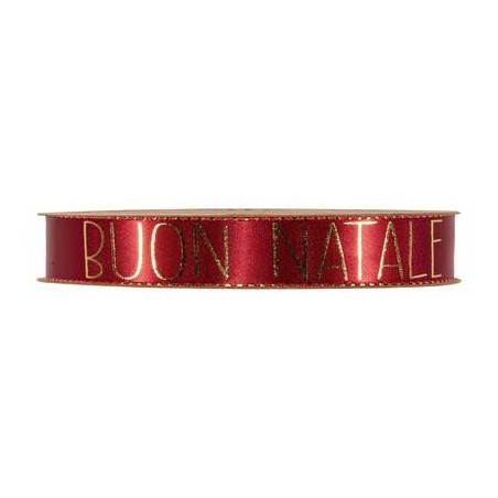 NASTRO RASO C/BORDO LUREX BUON NATALE mm15x15mt ROSSO DAHLIA