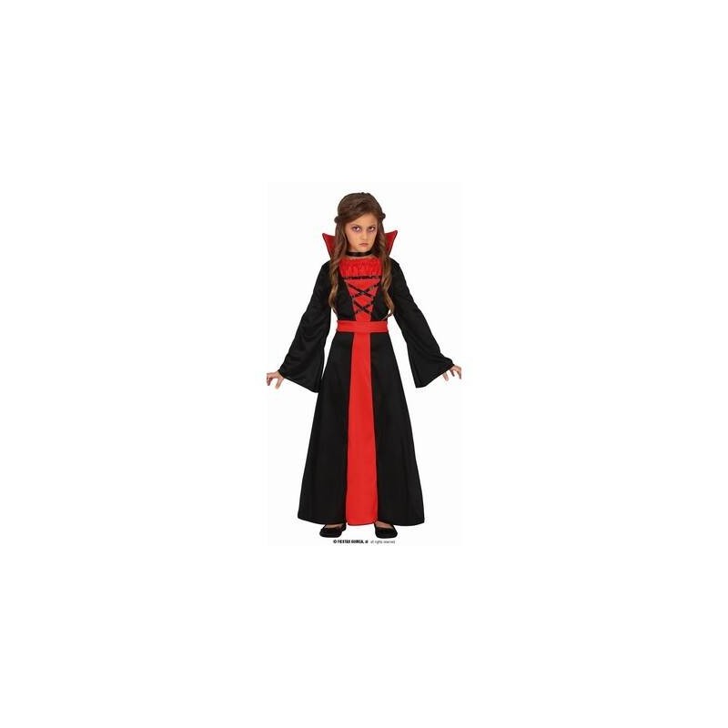 COSTUME BAMBINA VAMPIRO ABITO LUNGO CON COLLETTO 5-6 anni