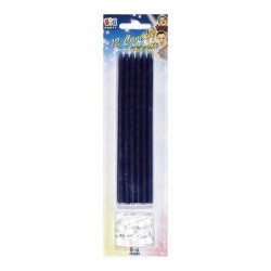 CANDELE MATITE C/SUPPORTO 15cm BLU 12pz