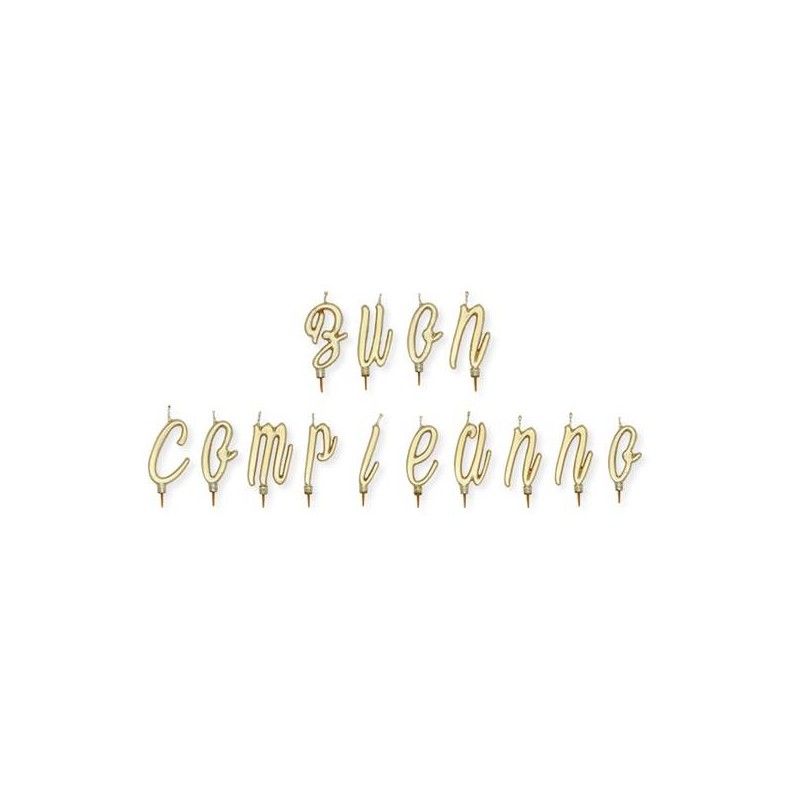 CANDELINE 5cm BUON COMPLEANNO ORO METAL C/BASE