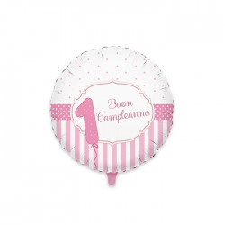 PALLONE MYLAR 45cm PRIMO COMPLEANNO ROSA