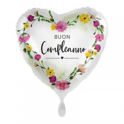 PALLONE MYLAR CUORE 18  BUON COMPLEANNO FIORI