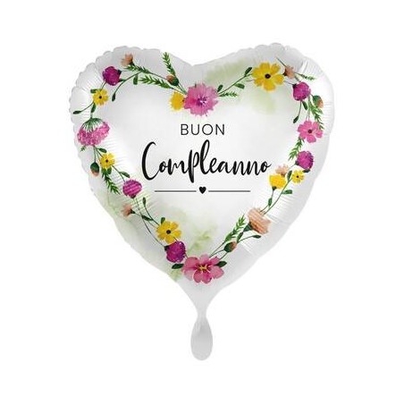 PALLONE MYLAR CUORE 18  BUON COMPLEANNO FIORI