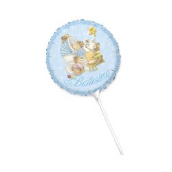 PALLONE MYLAR 9" BATTESIMO BABY BEARS CELESTE +ASTA