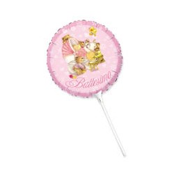 PALLONE MYLAR 9" BATTESIMO BABY BEARS ROSA +ASTA