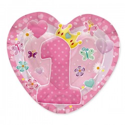 PIATTI CUORE PRIMO COMPLEANNO ROSA 10pz
