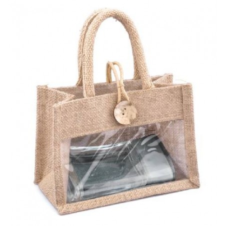 BORSA JUTA C/FINESTRA E BOTTONE 18+10x13 NATURALE