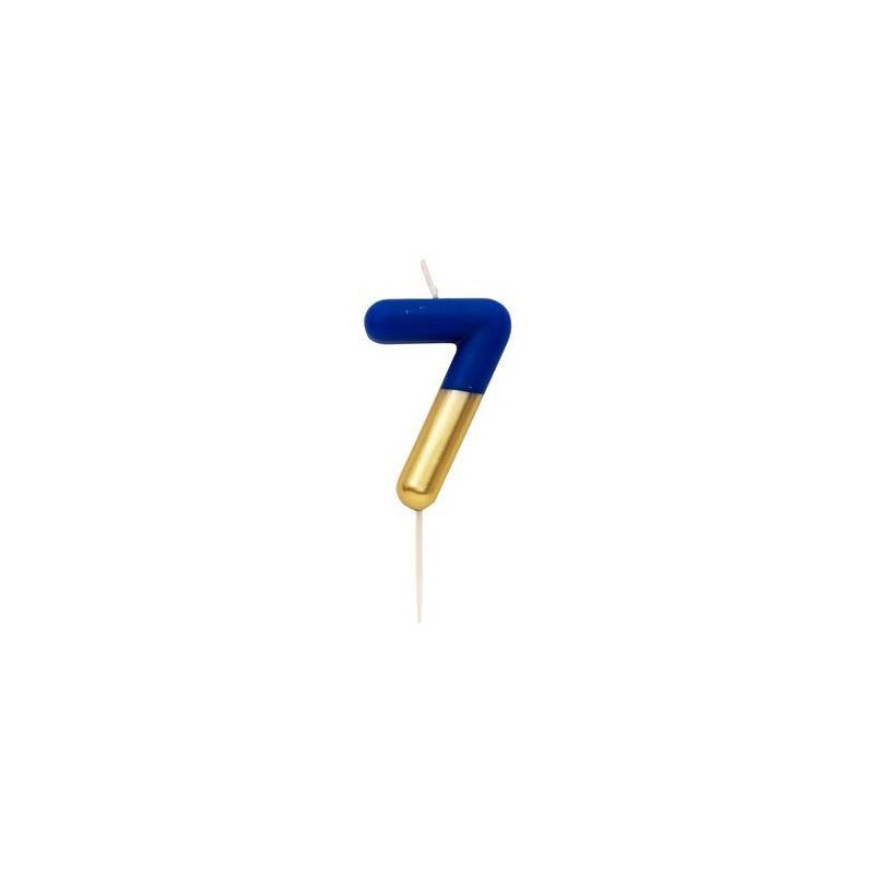 CANDELINA NUMERO 7 BLU/ORO 10,5cm