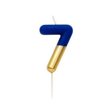 CANDELINA NUMERO 7 BLU/ORO 10,5cm